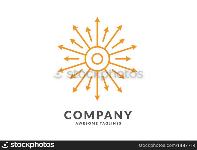 Creative geometric sun circle concept. rays out of arrows. Stock Vector illustration isolated on white background.