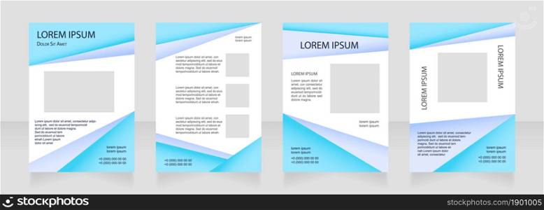 Creative geometric turquoise blank brochure layout design. Vertical poster template set with empty copy space for text. Premade corporate reports collection. Editable flyer paper pages. Creative geometric turquoise blank brochure layout design