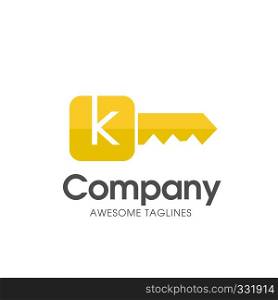 creative gold key color with letter k logo vector concept