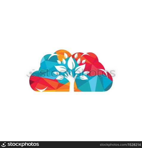 Creative green hand tree and cloud logo design. Natural products logo. Cosmetics icon. Spa logo. Beauty salon or yoga logo.