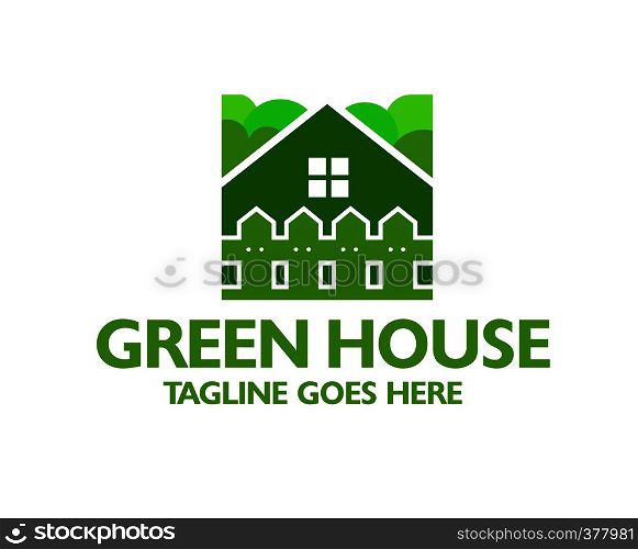 creative green house and fence logo vector