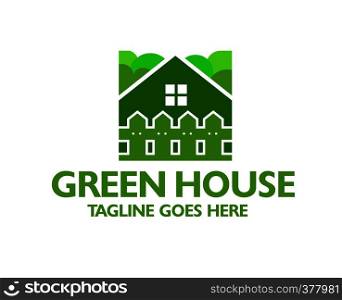 creative green house and fence logo vector