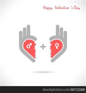 Creative hand and heart shape abstract logo design.Hand Ok symbol icon.Happy Valentines day symbol.Vector illustration