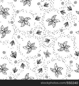 Creative hand drawn painted in ink flowers seamless repeat pattern on white background