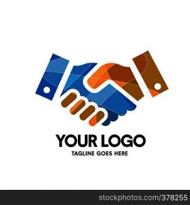 creative hand shaking colorful company symbol design concept