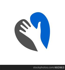 creative hand with love color logo, love care give heart logo template vector