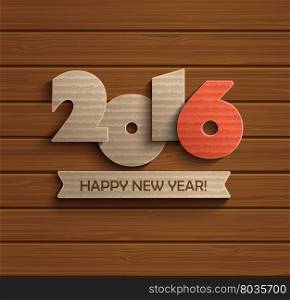 Creative happy new year 2016 design on wood background. Vector.