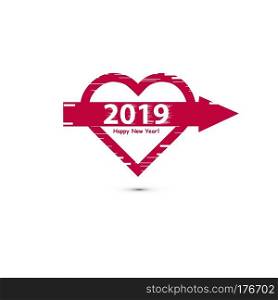 Creative happy new year 2019 design. Flat design with line art heart icon. with shadow. Outline. Vector. Creative happy new year 2019 design. Flat design with line art heart icon. with shadow. Outline.
