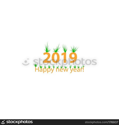 Creative happy new year 2019 design with bushs. on White Background. Vector illustration.. Creative happy new year 2019 design with bushs.