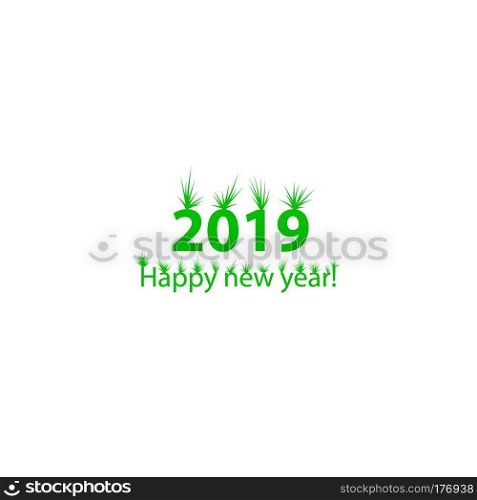 Creative happy new year 2019 design with bushs. on White Background. Vector illustration.. Creative happy new year 2019 design with bushs.