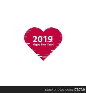 Creative happy new year 2019 design with line art heart icon. Flat design with shadow. Outline. Vector. Creative happy new year 2019 design with line art heart icon. Flat design with shadow. Outline.