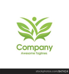creative healthcare logo with abstract human and green leaf logo vector