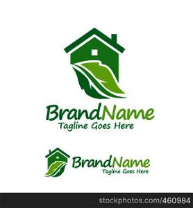 creative house and green leaf logo design concept element