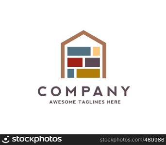 creative house made from colorful stone bricks logo vector