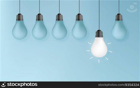  Creative idea concept background, Think different concept, Outstanding light bulb on blue wall