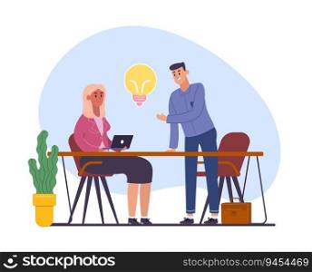 Creative idea concept, business solution and inspiration. Business solution creative, lightbulb and brainstorm. Vector illustration. Creative idea concept, business solution and inspiration