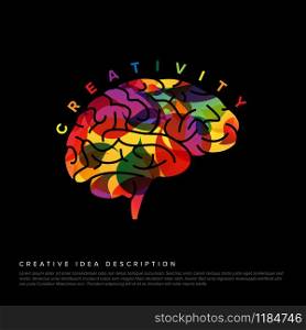Creative idea concept illustration template made from colorful droplets and a brain icon - dark version