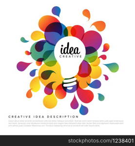 Creative idea concept illustration template made from colorful droplets and light bulb icon. Vector Creative idea template made from drops and bauble