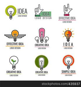 Creative idea digital media, smart brain concept vector logo collection. Idea innovation, business effective and creativity logo illustration. Creative idea digital media, smart brain concept vector logo collection