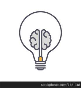 Creative Idea Thin Line Icon. Brain in lightbulb innovation logo. Vector Illustration EPS10. Creative Idea Thin Line Icon. Brain in lightbulb innovation logo. Vector Illustration