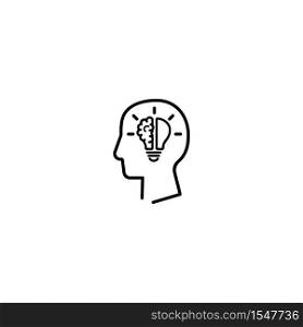 Creative ideas icon. Half brain and bulb in head. Vector on isolated white background. EPS 10. Creative ideas icon. Half brain and bulb in head. Vector on isolated white background. EPS 10.