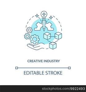 Creative industry concept icon. Game design industry benefits. Exploitation of information. Perspective idea thin line illustration. Vector isolated outline RGB color drawing. Editable stroke. Creative industry concept icon