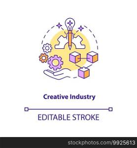 Creative industry concept icon. Game design industry benefits. Exploitation of knowledge. Perspective idea thin line illustration. Vector isolated outline RGB color drawing. Editable stroke. Creative industry concept icon