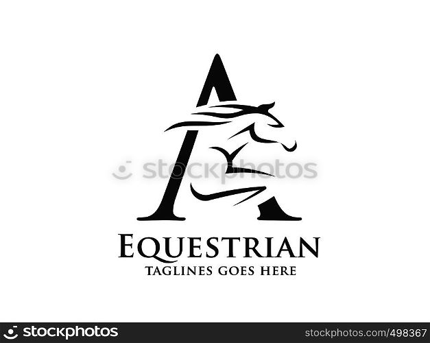 creative initial letter A with abstract running stallion logo vector concept