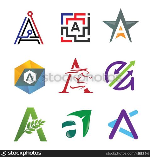 creative initial letter a with various style logo vector