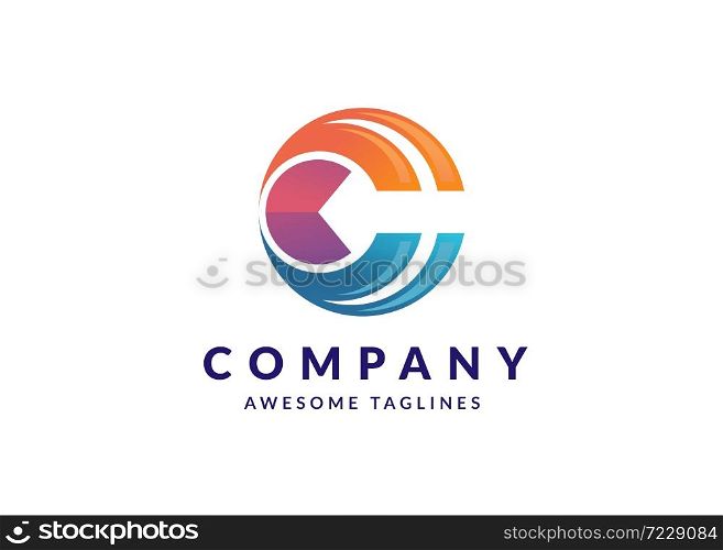 creative Initial Letter C circle arrow colorful Logo Design Vector Template. Creative Abstract color C Letter Logo Design