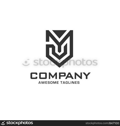 creative initial letter m with shield abstract geometric style logo