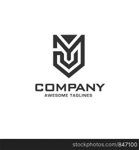 creative initial letter m with shield abstract geometric style logo