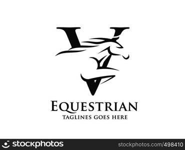 creative initial letter V with abstract running stallion logo vector concept