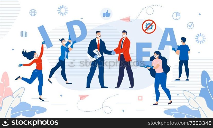Creative Innovative Idea Generation and Implementation. People Employee Team Holding Letter, Business Partner Handshaking after Making Successful Deal. Contract Negotiation. Startup Investment. Creative Innovative Idea Generation Implementation