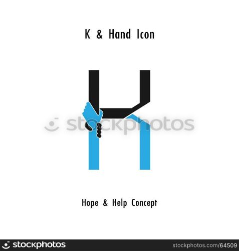 Creative K- alphabet icon abstract and hands icon design vector template.Business offer,partnership,hope,support or help concept.Corporate business and industrial logotype symbol.Vector illustration