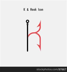 Creative K- Letter icon abstract and hook icon design vector template.Fishing hook icon.Alphabet icon.Vector illustration