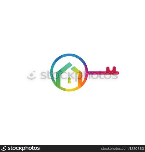 Creative key and home real estate logo design. Logo home security with key shape.