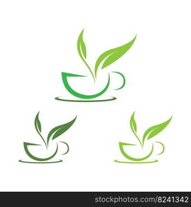 creative leaf shoots green organic tea mug leaf logo symbol design idea Green tea vector logo template. Design with leaf and cup symbol.