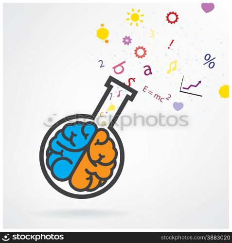 Creative left and right brain sign with the test tube on grey background ,design for poster flyer cover brochure.Education idea ,business idea .vector illustration