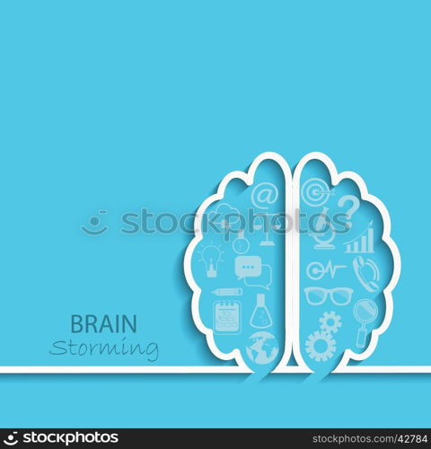 Creative left brain and right brain Idea concept background in paper style with flat set business icon. vector illustration.