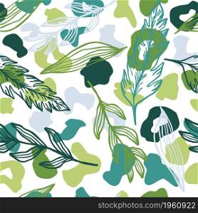 Creative leopard skin and outline leaves seamless pattern. Contemporary tropical collage wallpaper. Spring floral vector illustration. Design for fabric , textile print, surface, wrapping, cover.. Creative leopard skin and outline leaves seamless pattern. Contemporary tropical collage wallpaper.