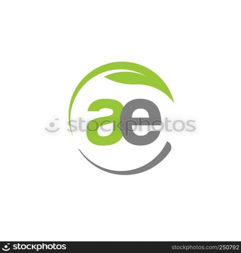creative letter AE with circle green leaf logo