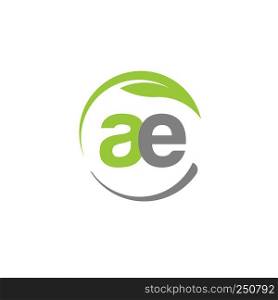 creative letter AE with circle green leaf logo