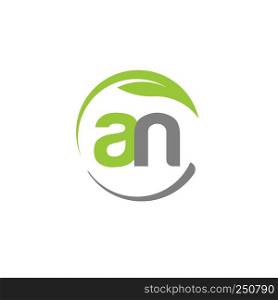 creative letter AN with circle green leaf ecology nature element vector,letter AN logo and abstract organic leaf logo