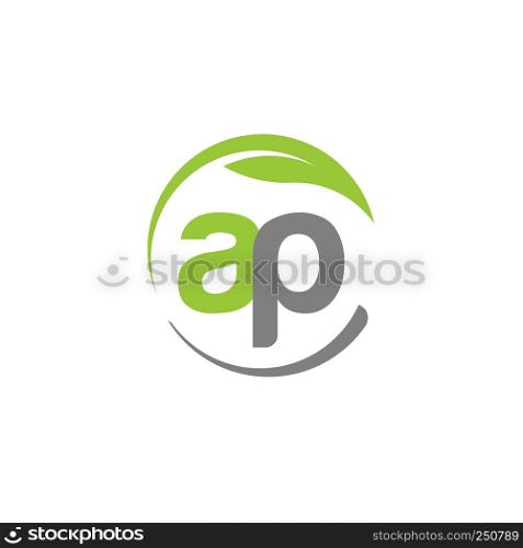 creative letter AP with circle green leaf ecology nature element vector,letter AP logo and abstract organic leaf logo