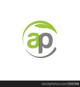 creative letter AP with circle green leaf ecology nature element vector,letter AP logo and abstract organic leaf logo