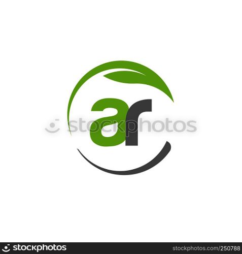 creative letter AR with circle green leaf ecology nature element vector,letter AR logo and abstract organic leaf logo