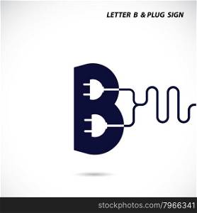 Creative letter B icon abstract logo design vector template with electrical plug symbol. Corporate business creative logotype symbol. Vector illustration&#xA;