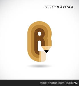 Creative letter B icon abstract logo design vector template with pencil symbol. Corporate business creative logotype symbol. Vector illustration&#xA;