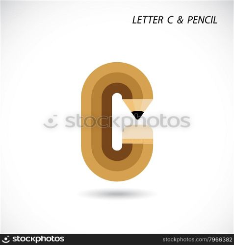 Creative letter C icon abstract logo design vector template with pencil symbol. Corporate business creative logotype symbol. Vector illustration&#xA;